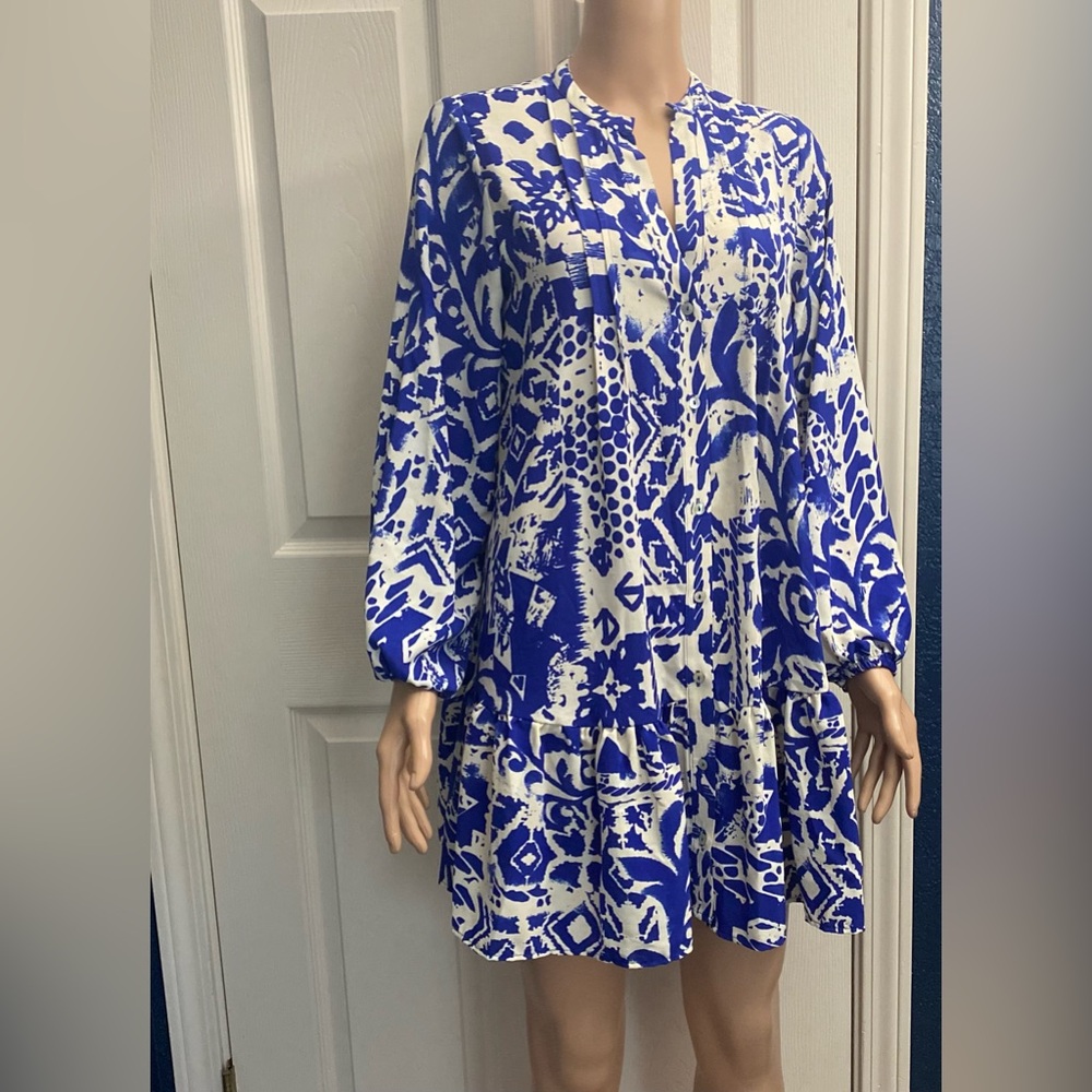 Zara Blue and Cream Abstract Dress
